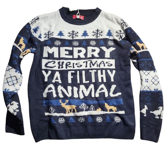 Merry Christmas Ya Filthy Animal Ugly Christmas Unisex Sweater XL - Picture 3 of 9
